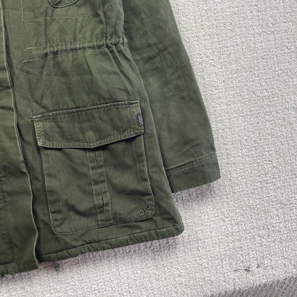Y2K Vans Button Up Military Green Canvas Utility Jacket Pockets Tech Women S - Picture 4 of 12